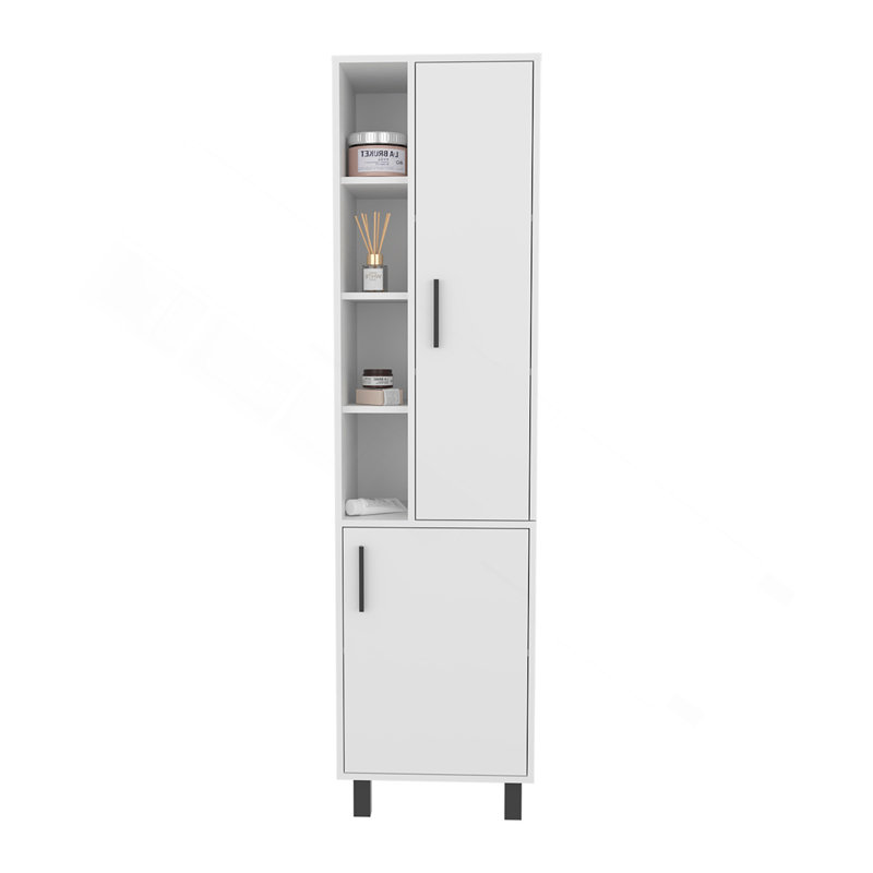 Armoire de rangement, 2 portes, 9 tablettes, 4 pieds, blanc