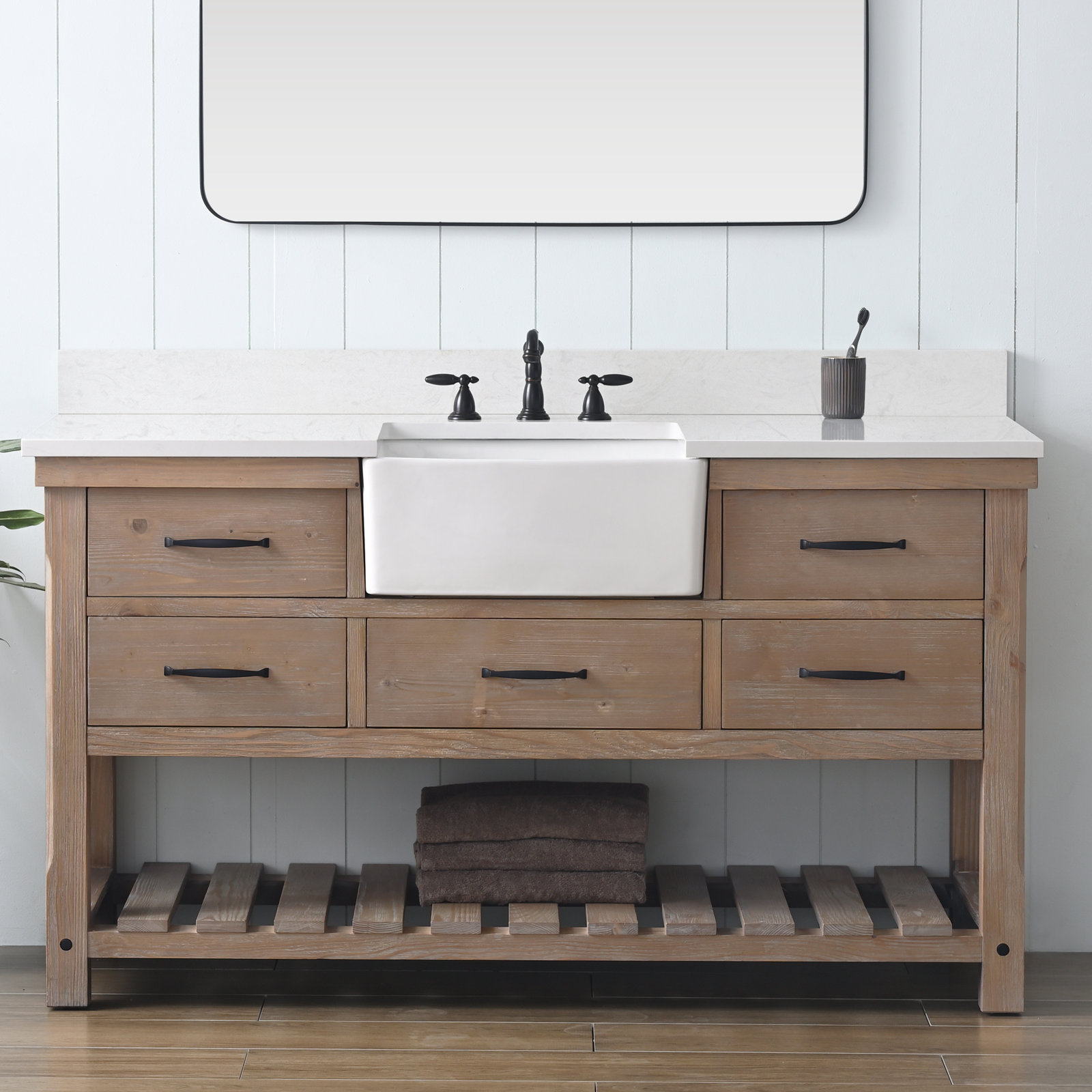 Curiel 60 " Pine Single Bathroom Vanity, Weathered Natural/Matte Black