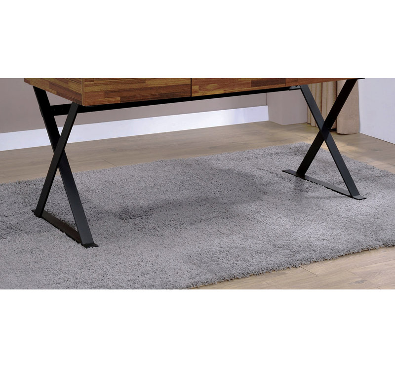 Bureau d'ordinateur industriel avec trois tiroirs de rangement USB et prise de courant, pieds en X