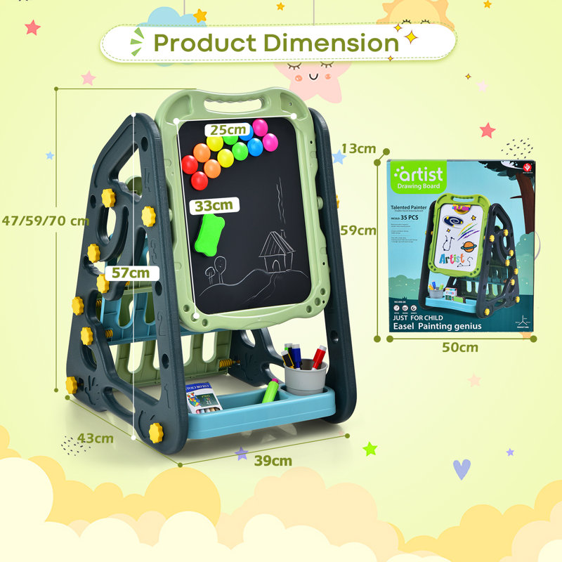 Parchure Zoomie Kids Adjustable Plastic Board Easel, Green/Blue
