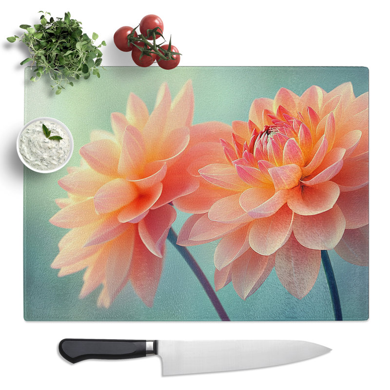 Two Flowers  Glass Chopping Board