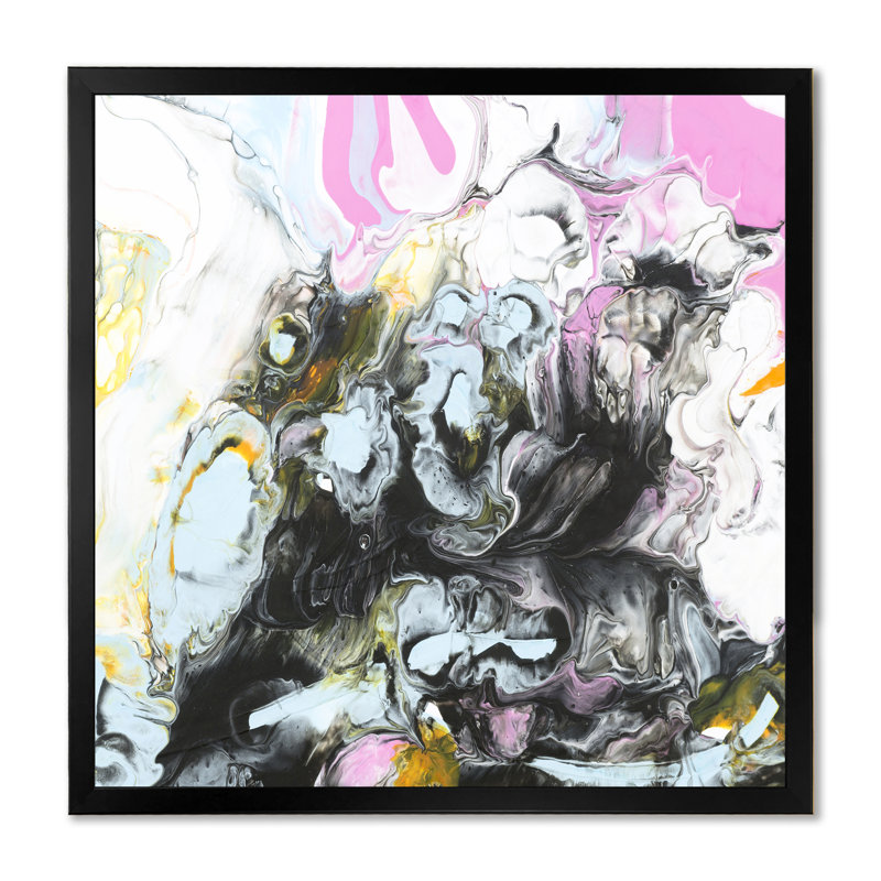 Noir et rose sur blanc - reproduction d'art moderne sur toile, H 17,5 po x l 16 po, Cadre noir