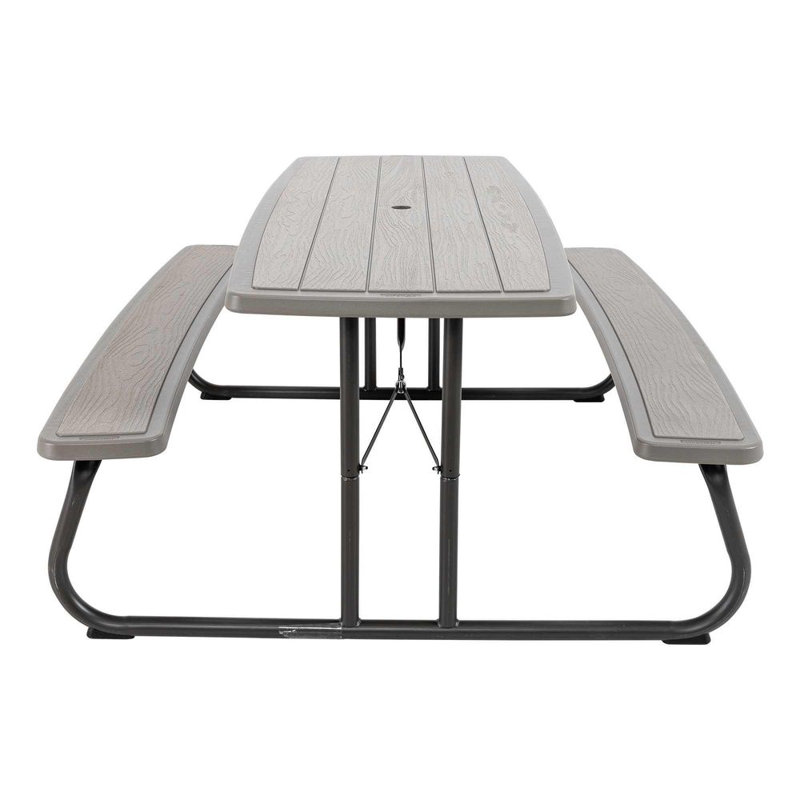 Rectangular Metal Folding Outdoor Picnic Table With Umbrella Hole , 58'' in. W 71.9'' in. D