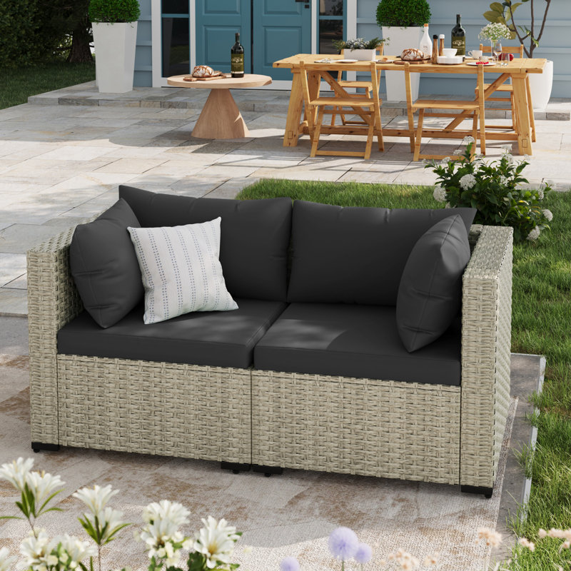 2 Pieces Design-Oriented Rattan Patio Sofa With Cushions, Black