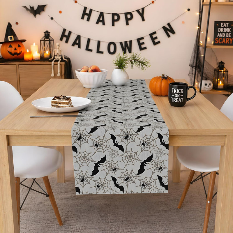 Halloween Decorations - Bats Spider Web Table Runner | Halloween Party Favors for Indoor Outdoor - Halloween Decor Supplies Backdrop Tablecloth for Home Office Kitchen