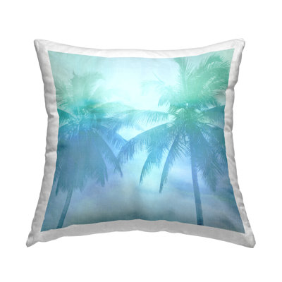 Blue Palm Trees Overhead Printed Throw Pillow Design By Mia Jensen