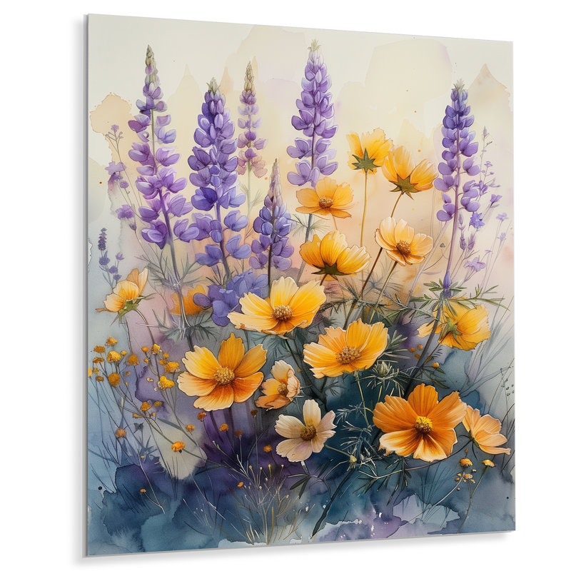 Jardin d'été mauve à fleurs mauves - fleurs sauvages, Métal métal, H 32 po x l 16 po x P 1 po