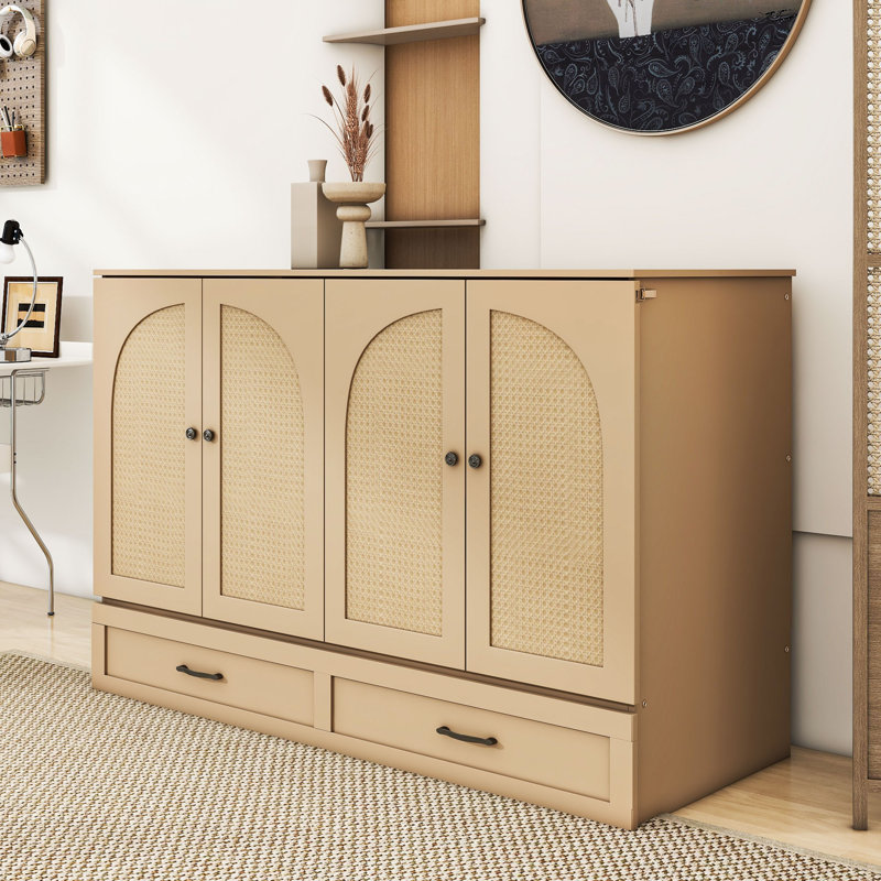 Lit escamotable en bois avec grands tiroirs Cashlyn, Or