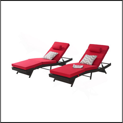 Ensemble de 2 chaises longues d'extérieur en osier pour l'extérieur, chaise longue inclinable en osier pour bronzer jusqu'à 150 ° sur la plage au bord de la piscine