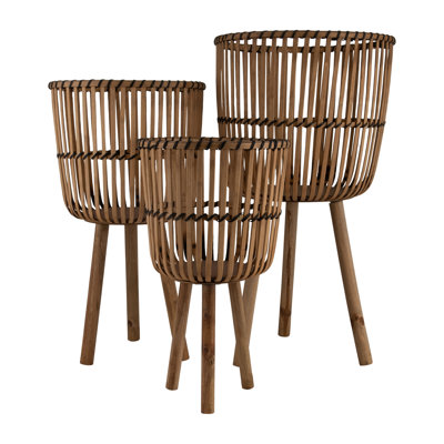 Wicker Modern Boho Bamboo Planter Set