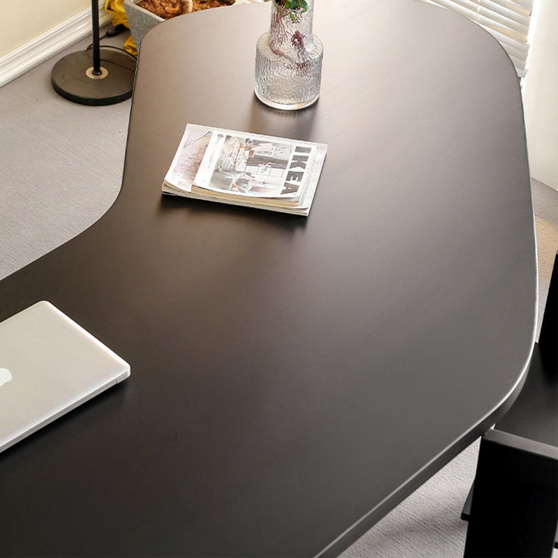 Bureau courbé en bois massif noir avec 3 tiroirs, H 29,53 po x l 86,61 po x P 43,31 po, Noir
