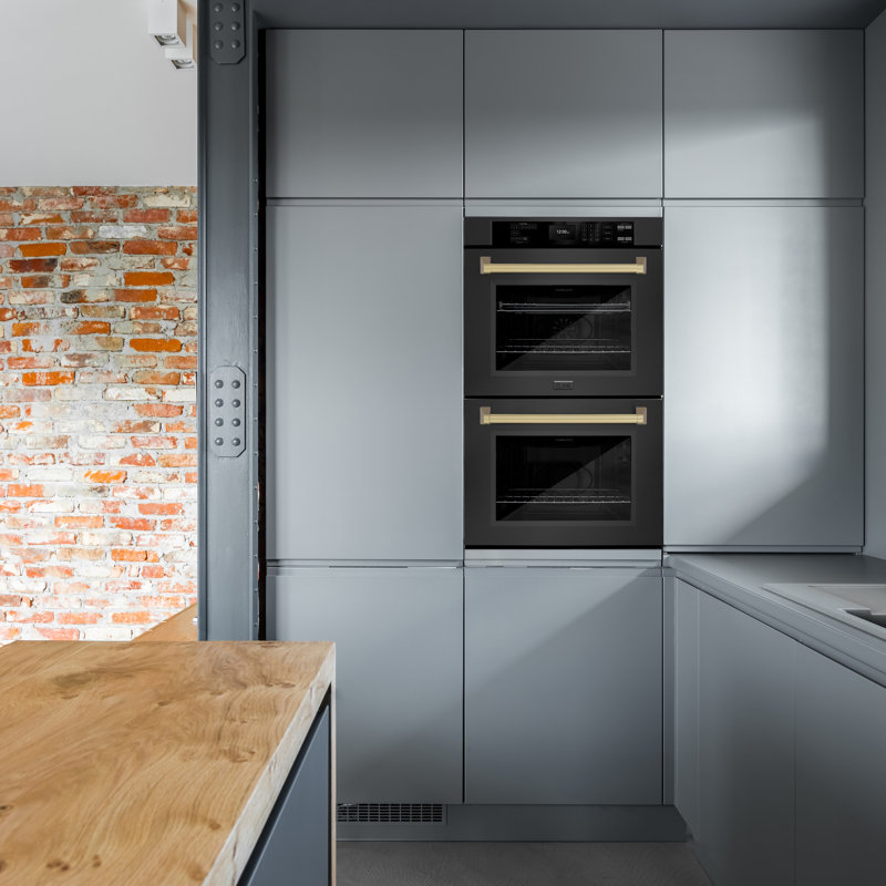 ZLINE 30 in. Autograph Double Wall Oven w/ Air Fry and Self Clean w/ Black Handles, Champagne Bronze, Black Stainless Steel