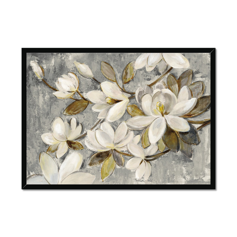 Magnolia Simplicity Neutral Grey by Silvia Vassileva - Painting, Black Framed Paper Print, 55cm H x 80cm W