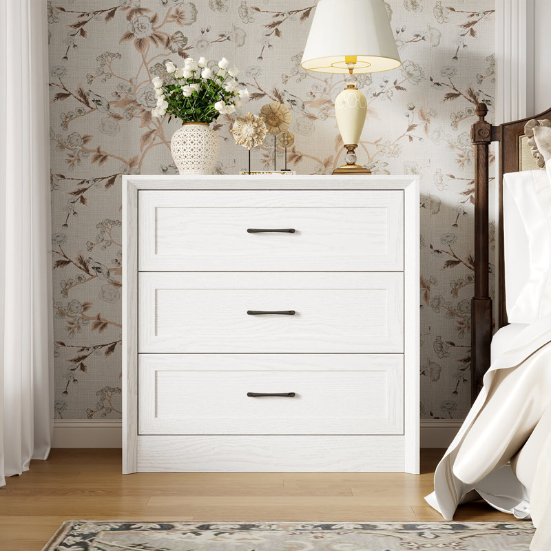 3-Drawer Nightstand With Wood Grain Finish, White