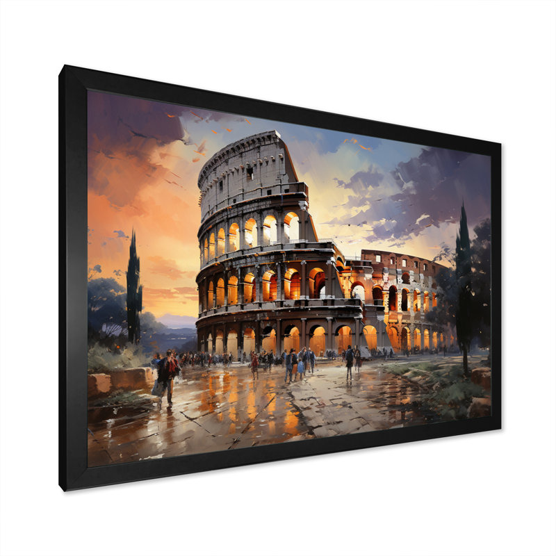 Beige, Italie, Colisée, Colosseo, sur toile, H 34 po x l 44 po x P 1,5 po, Cadre simple noir