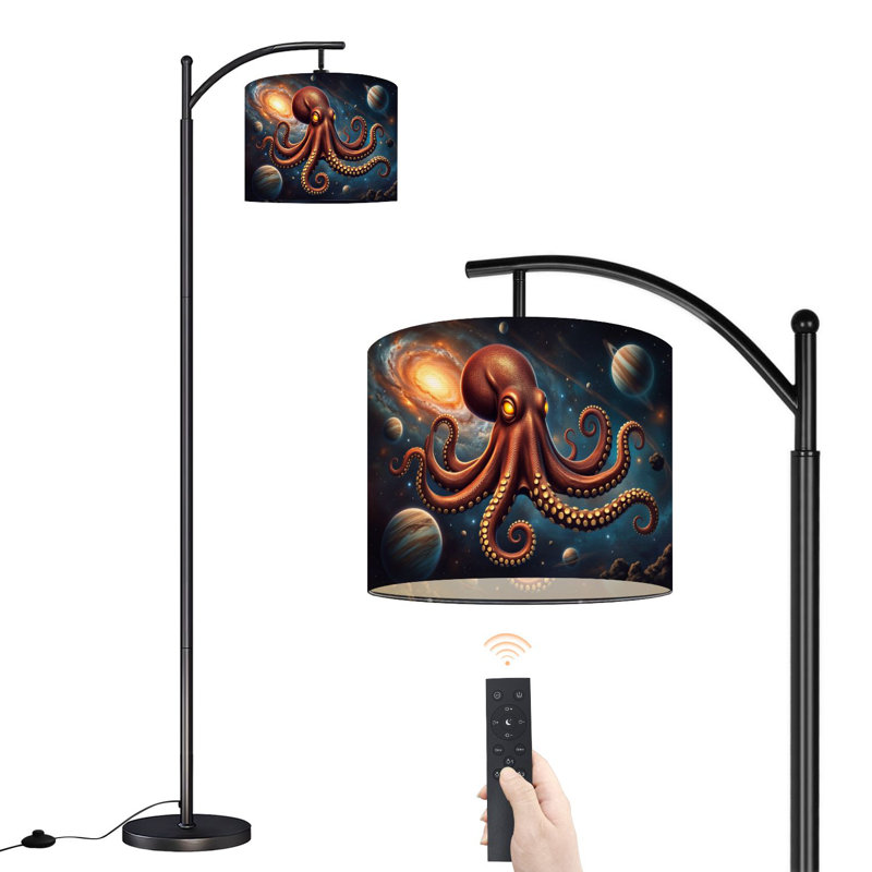 Lampe sur pied à arc avec abat-jour réglable Cosmic Octopus Glowing Eyes Outer Space Planets Galaxy Lampe sur pied 3 températures de couleur à intensité variable avec lampe sur pied pour la chambre à coucher