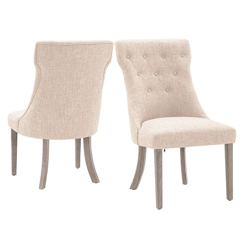 Irving Place 19.5'' H Tufted Linen Upholstered Parsons Chair, Beige Linen, Antique Gray Oak