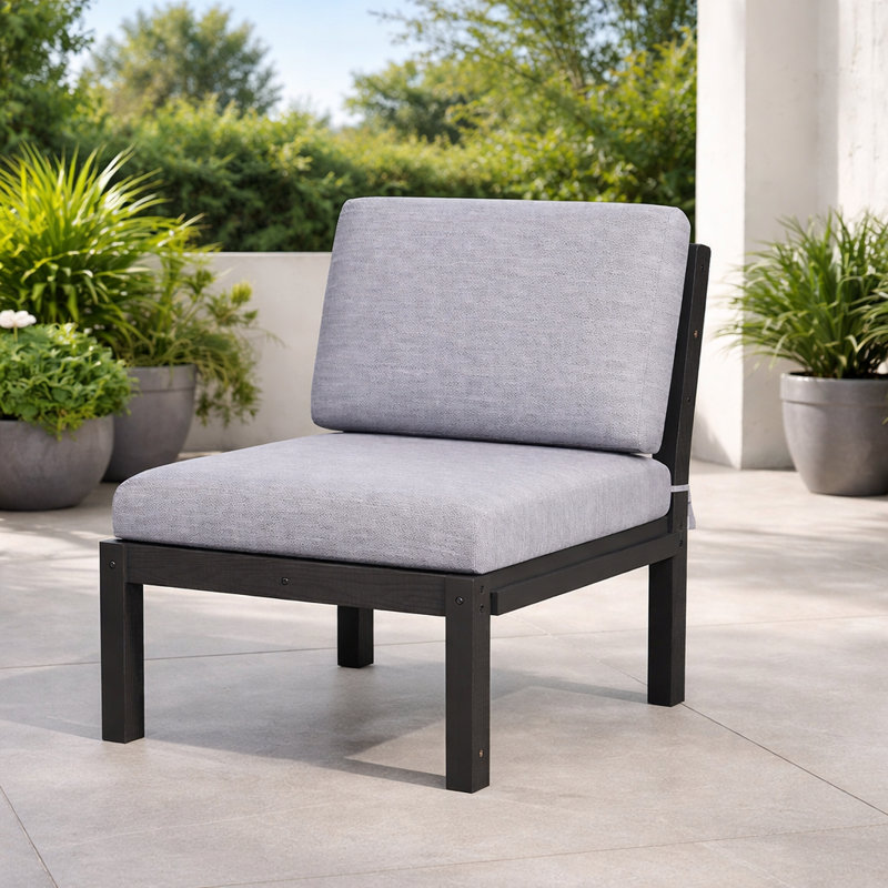  Outdoor Armless Lounge Chair With Cushions，Black, Gray, Black