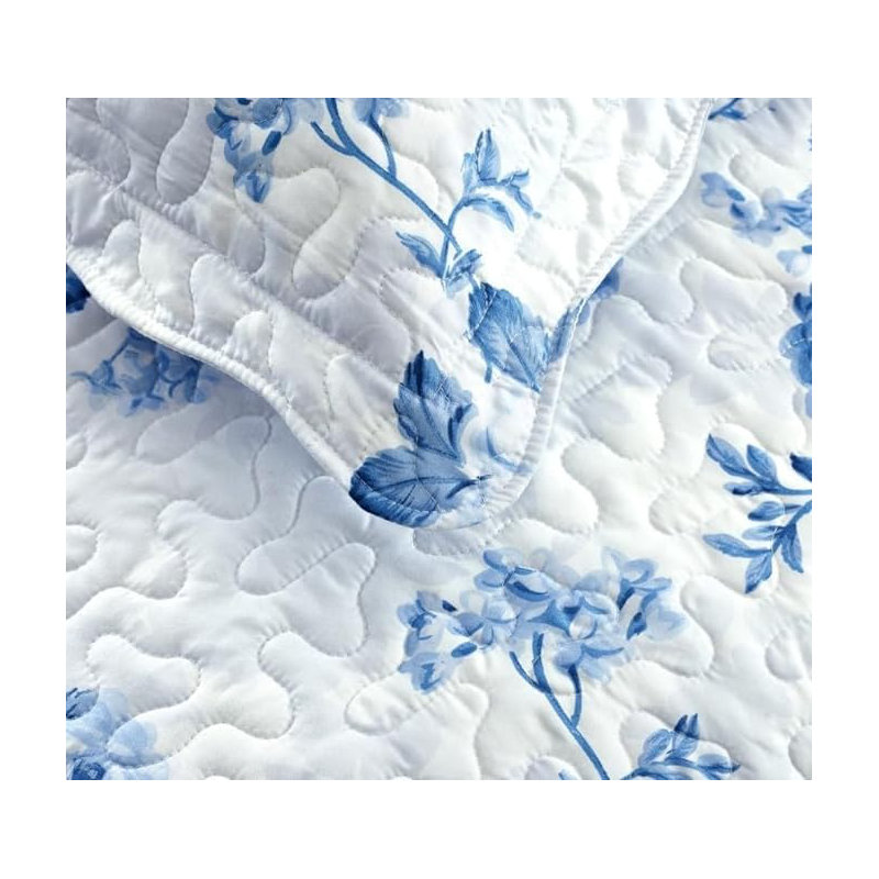 Andrena Microfiber Bedspread with Pillow Shams, Blue, Floral, Super King Bedspread + 2 Standard Pillow Shams