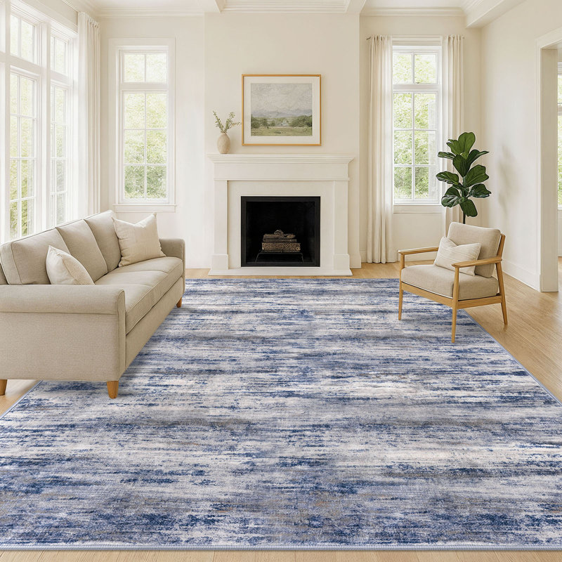 Tapis de salon 10 x 14 lavable à la machine avec envers en caoutchouc Tapis bleu / gris pour animaux de compagnie, Blue/Grey