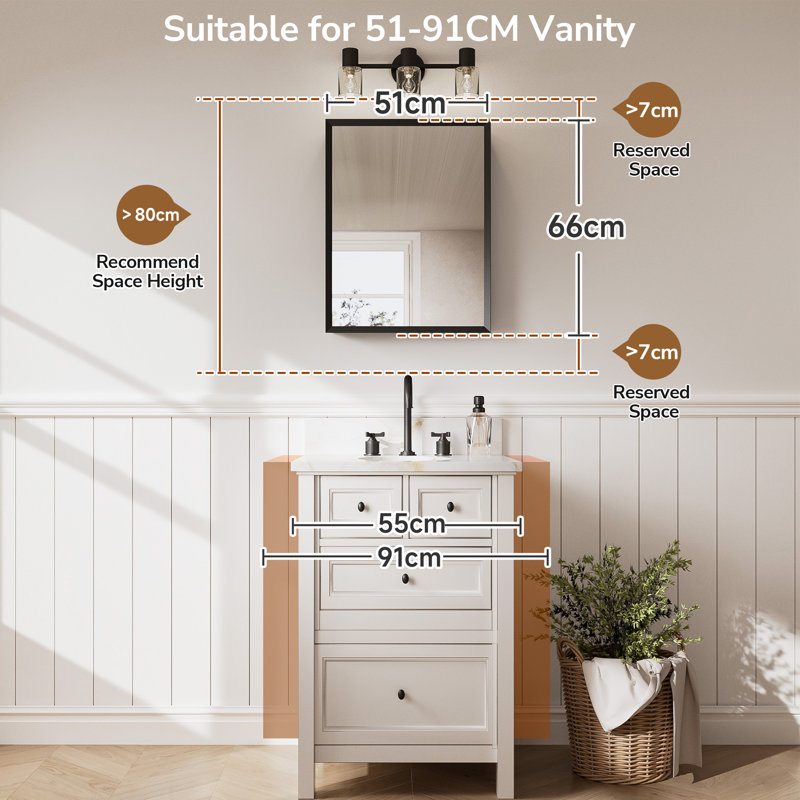 Surface and Recessed Framed Mirrored Medicine Cabinet Adjustable Shelves with Mirror, 66 cm H x 51 cm W x 13 cm D