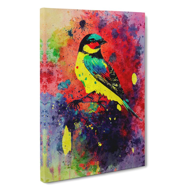 Splashed Bird No.4 Abstract - Wall Art, Wrapped Canvas, 50cm H x 35cm W, No Matte