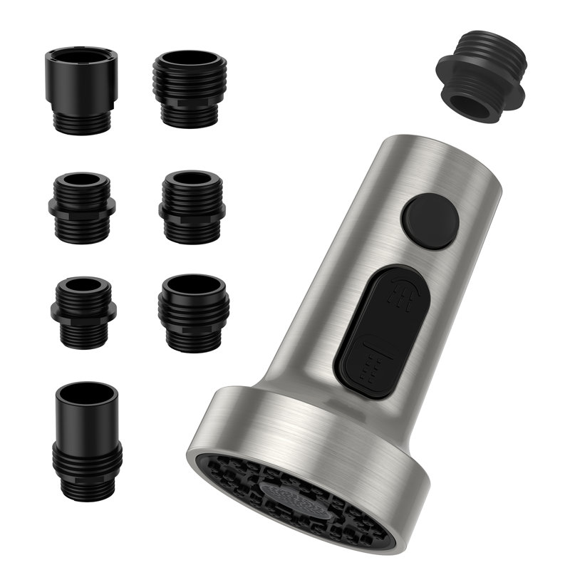 Brushed Nickel Pull Down Kitchen Faucet Head Replacement with 7 Adapters