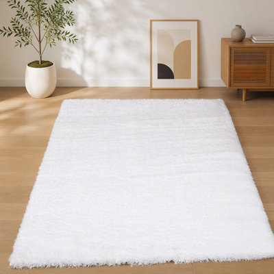 Fluffy White Shaggy Area Carpet 7.5×9.5 Ft, Premium Soft Modern Floor Rug Sized 89*113 Inch