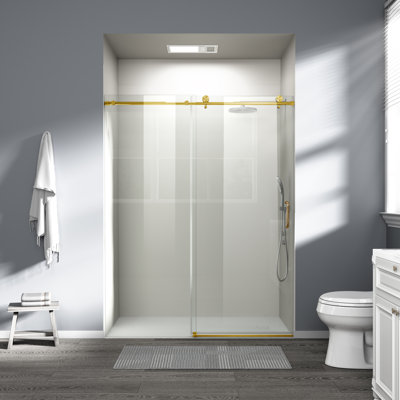 Porte de douche coulissante simple de 56 à 60 po x H 76 po, porte de salle de bain sans cadre avec verre trempé de 1/4 po (6 mm) pour douche à l'italienne,