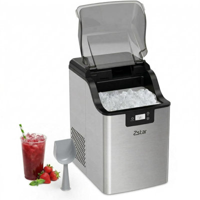 Countertop Ice Maker, 44lb/Day Pebble Ice Machine, Stainless Steel Ice Maker Silver