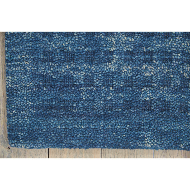 Tapis bleu marine en laine crocheté à la main, Rectangle de 5 pi x 7 pi 6 po
