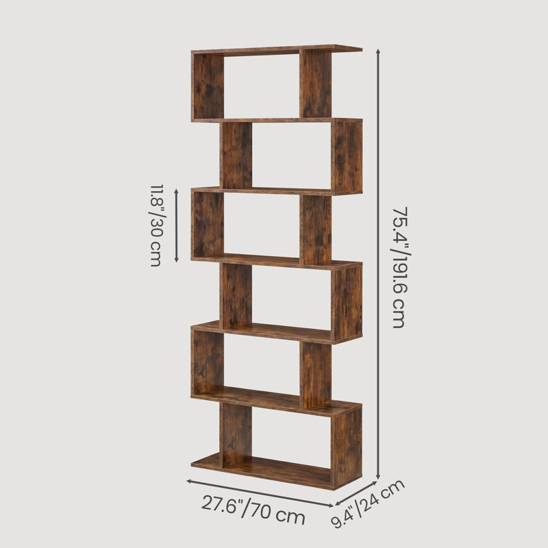 Bibliothèque Szeto, Brun rustique, 6 tablettes (H 75 po x l 27,6 po x P 9,4 po), 1