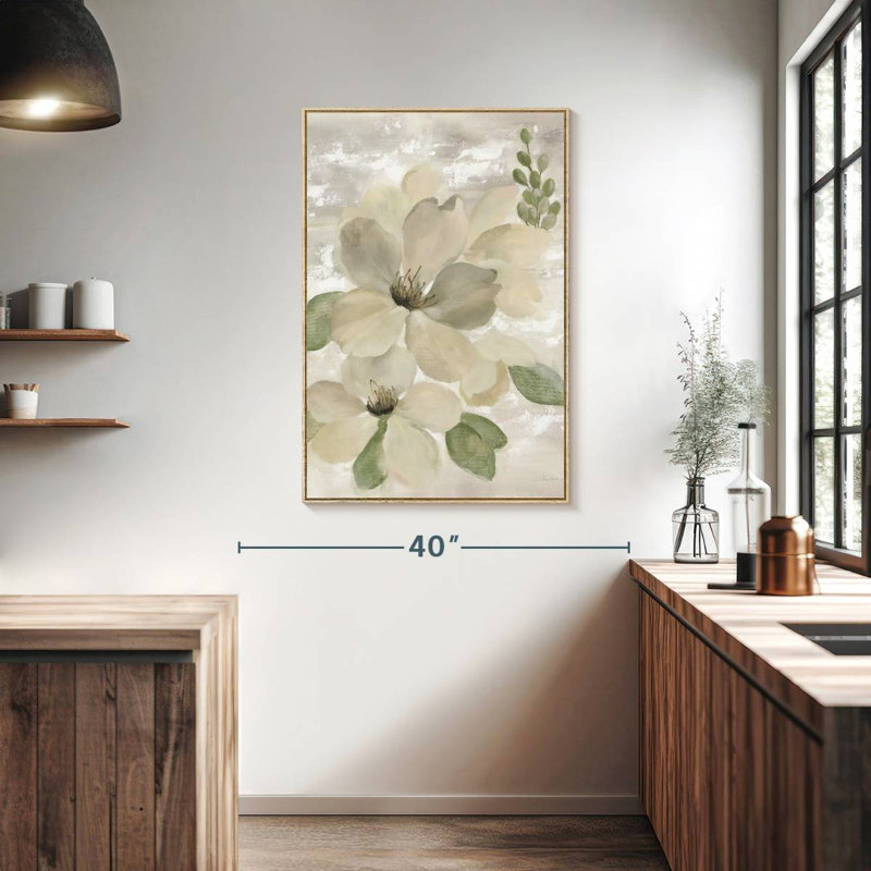 Blanc sur blanc sauge florale, Floating Frame Natural Wood, 27" x 40"