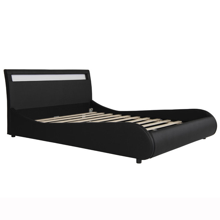 Atropos LED Faux Leather Bed Frame with Mattress Options, Double (4'6), Black, 15cm Deep Comfort Foam Mattress