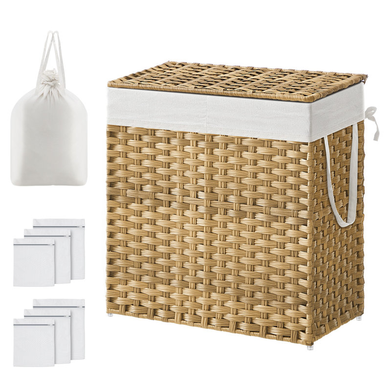 110l Clothes Hamper With 2 Removable Liner Bags, Natural
