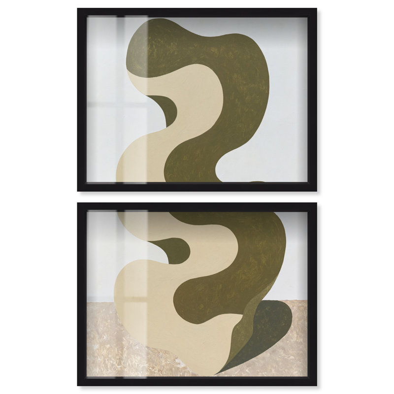 Ensemble d'art mural bohème moderne Organic Curvature II Shadowbox Print par Art Remedy, cadre noir, 44 x 33, Cadre noir