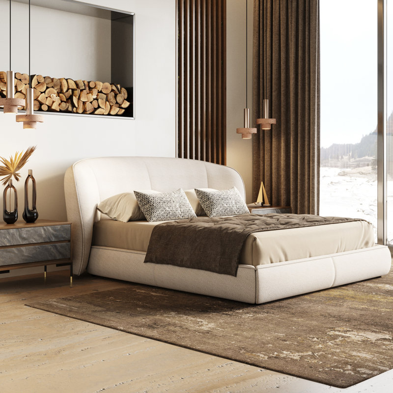 Lit plateforme tapissier Peppadew, Très grand, Beige