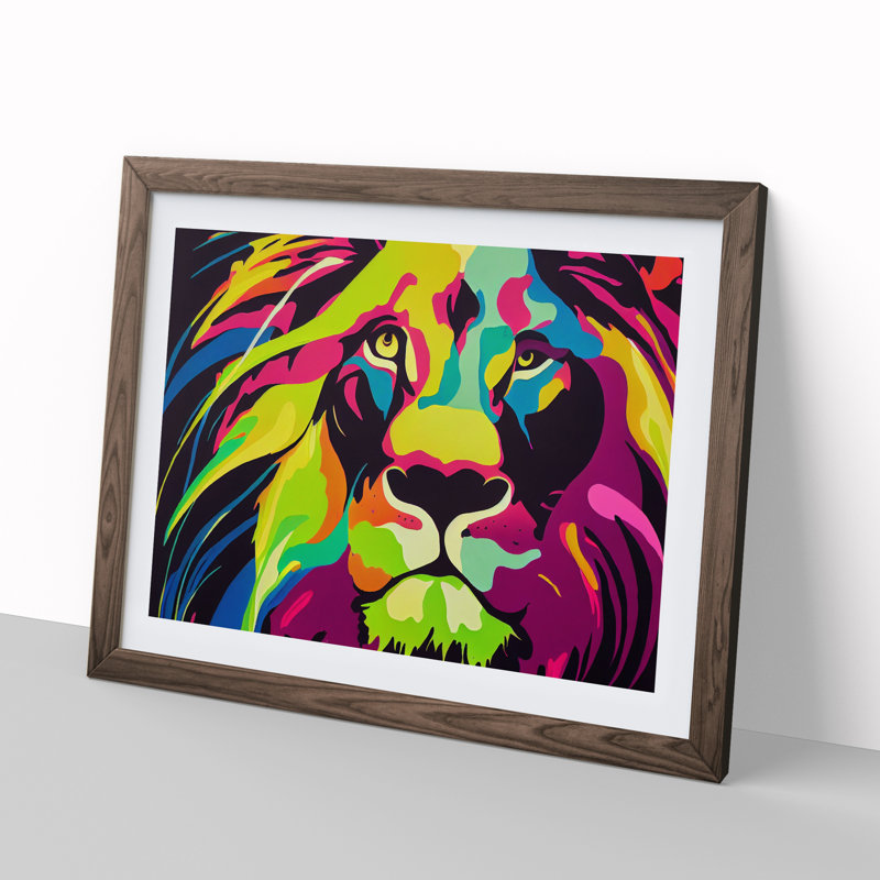 Lion Splash Vol.4 - Single Picture Frame Print, 25cm H x 34cm W x 2cm D, Walnut