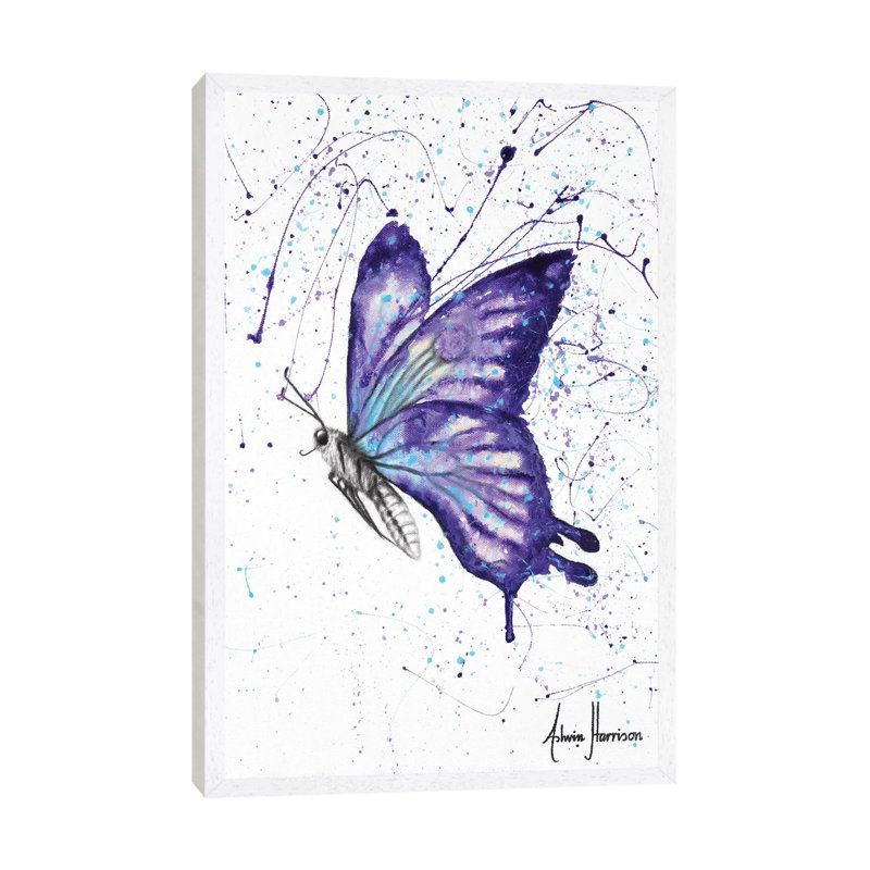 Lavender Butterfly by Ashvin Harrison - Print on Canvas, 66.04 cm H x 45.72 cm W, White Framed