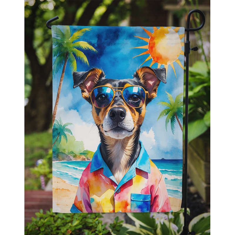 Bouvier bernois avec drapeau de jardin, Pinscher miniature