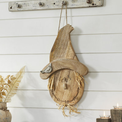 Natural Wooden Scarecrow Wall Hanging 18.25x12x2