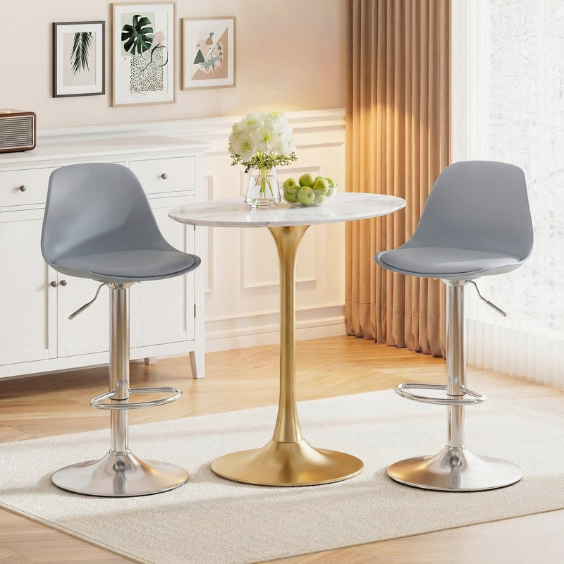 Swivel Upholstered Adjustable Height Bar Stool, Gray