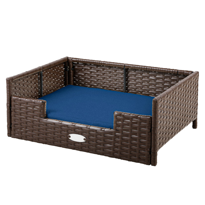 Canapé-lit en rotin et osier pour chien ou chat, Bleu, H 15 po x l 38,6 po x P 26,4 po