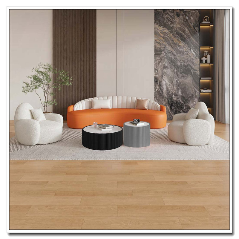 Table basse moderne en cuir fritté clair, Noir, blanc et or
