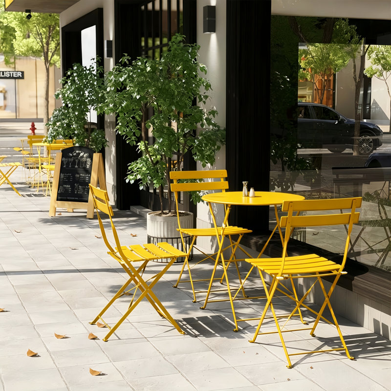 Ensemble de bistro d'extérieur pliable en métal 3 pièces, Yellow