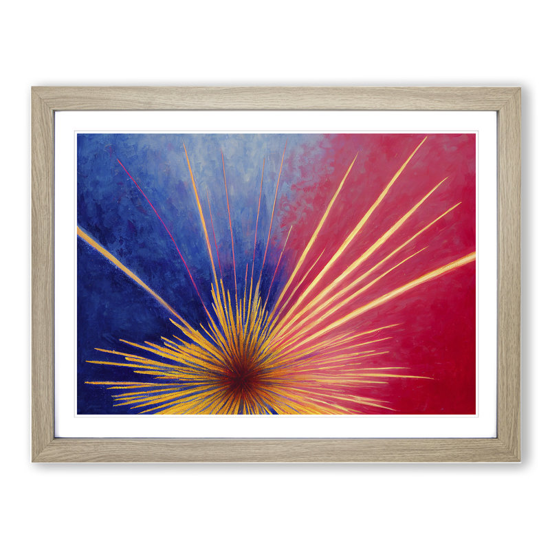 Fantastic Fireworks Abstract - Single Picture Frame Print, 34cm H x 46cm W x 2cm D, Oak