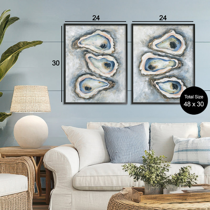 Ensemble de 2 giclées encadrées Oyster Bar Trios, design par Carol Robinson, H 30 po x l 48 po, Giclée encadrée noir minuit
