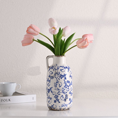 9.6 Inch Rustic Blue And White Ceramic Vase