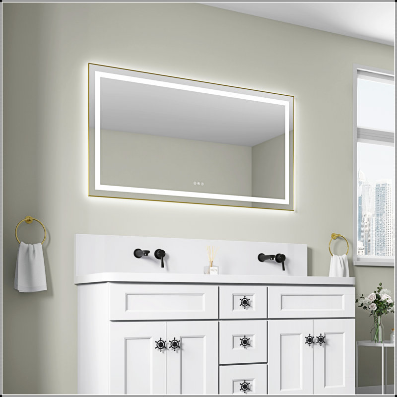 Miroir de salle de bain DEL, Doré, 55 po x 30 po, Horizontale