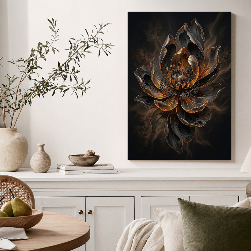 Tableau sur toile Fleur noire aux pétales de bronze lumineux, 40"H x 28"W